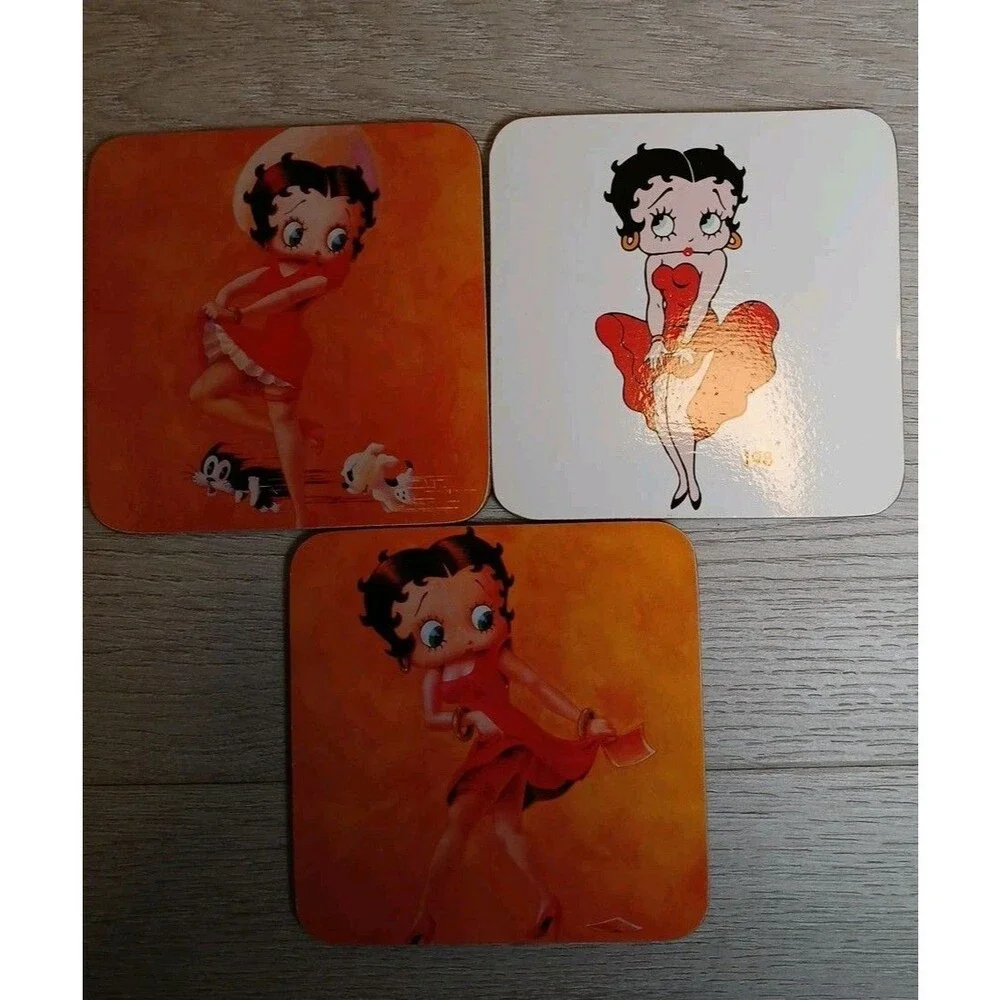 Betty Boop Drink Coasters With Cork Back 3.75In x 3.75In Set of 3 EUC